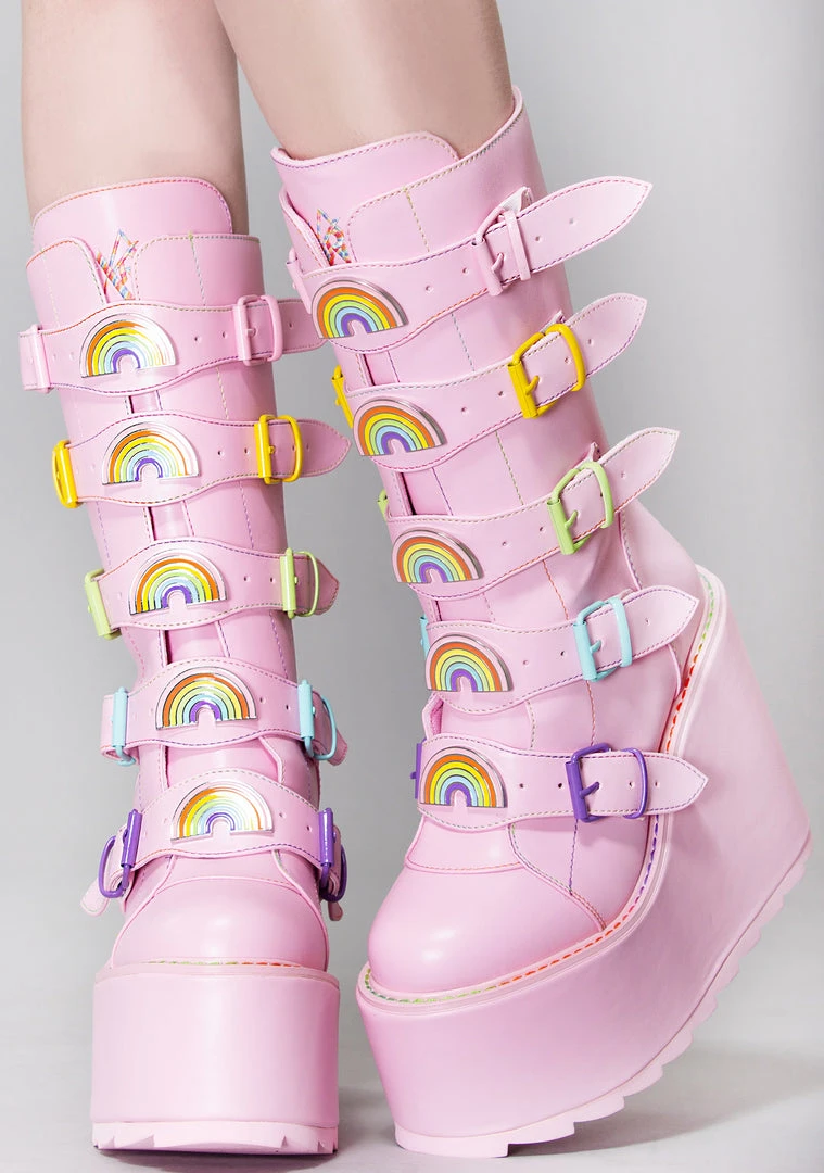 Y.R.U. Dune Rainbow Platform Boots In Pastel Pink