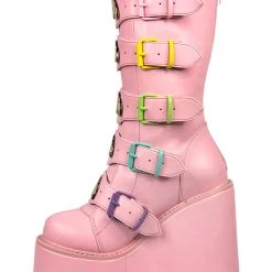 Y.R.U. Dune Rainbow Platform Boots In Pastel Pink