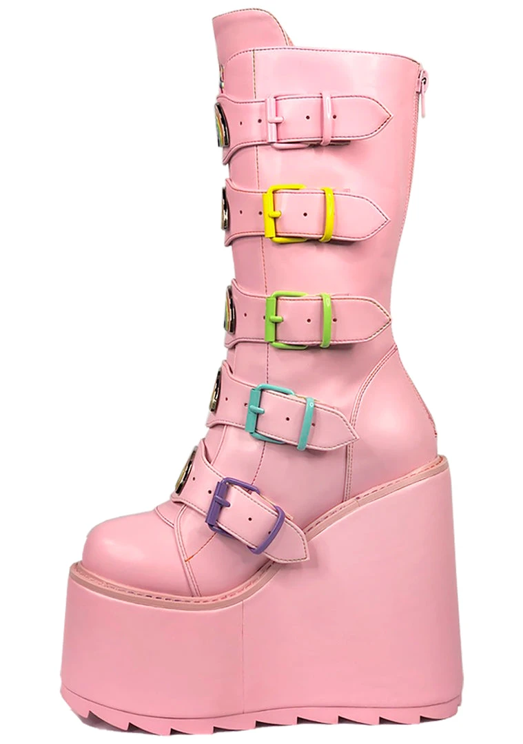 Y.R.U. Dune Rainbow Platform Boots In Pastel Pink