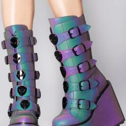 Y.R.U. Shoes Dune Alien Platform Boots In Reflective