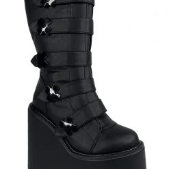Y.R.U. Tea Room Cinema Dune Strapped X Platform Boots In Blackout
