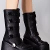 Y.R.U. Tea Room Cinema Dune Strapped X Platform Boots In Blackout
