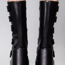 Y.R.U. Tea Room Cinema Dune Strapped X Platform Boots In Blackout