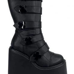 Y.R.U. Tea Room Cinema Dune Strapped X Platform Boots In Blackout