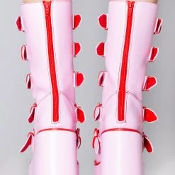 Y.R.U. Dune Strawberry Platform Boots In Pink Red