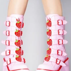 Y.R.U. Dune Strawberry Platform Boots In Pink Red