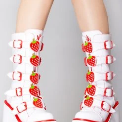 Y.R.U. Shoes Dune Strawberry Platform Boots In White/Red