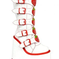 Y.R.U. Shoes Dune Strawberry Platform Boots In White/Red