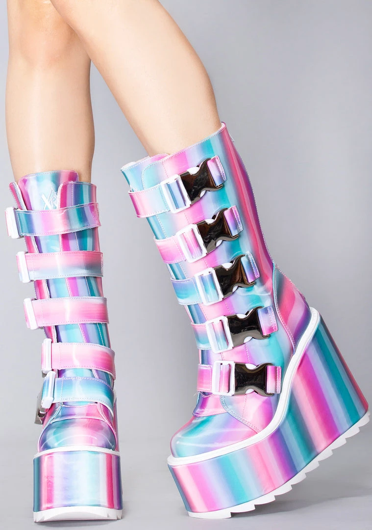 Y.R.U. Tea Room Cinema Dune Techno Platform Boots In Prizmatiq Pastel