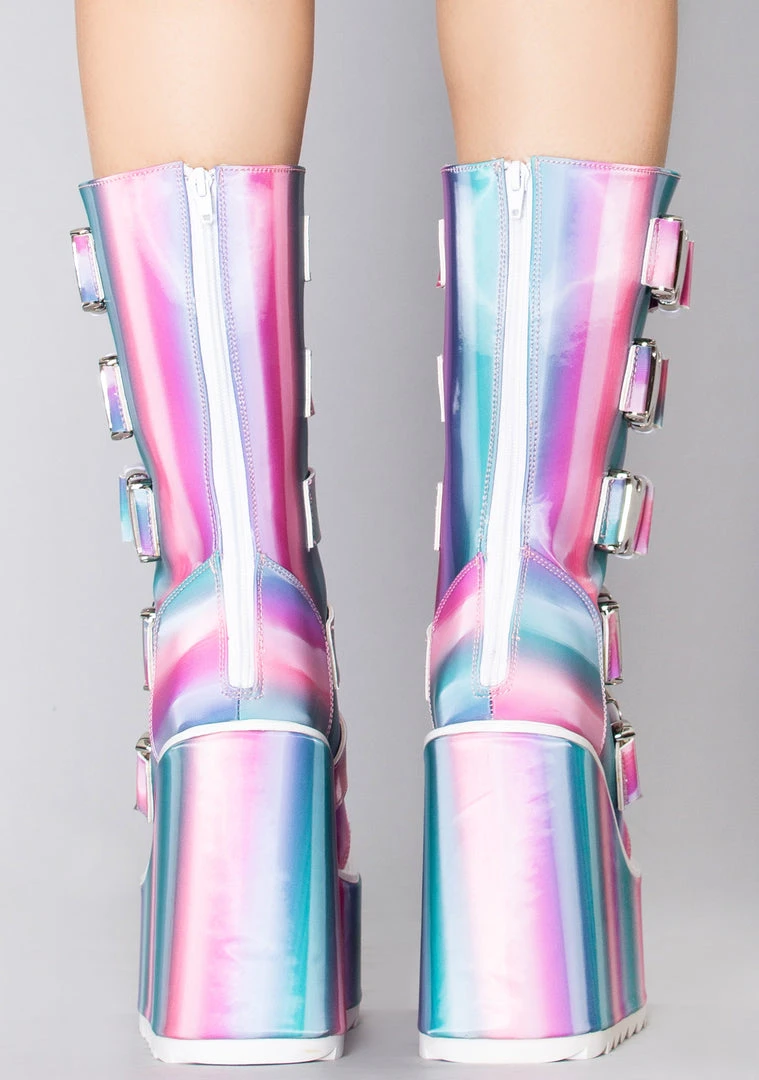 Y.R.U. Tea Room Cinema Dune Techno Platform Boots In Prizmatiq Pastel