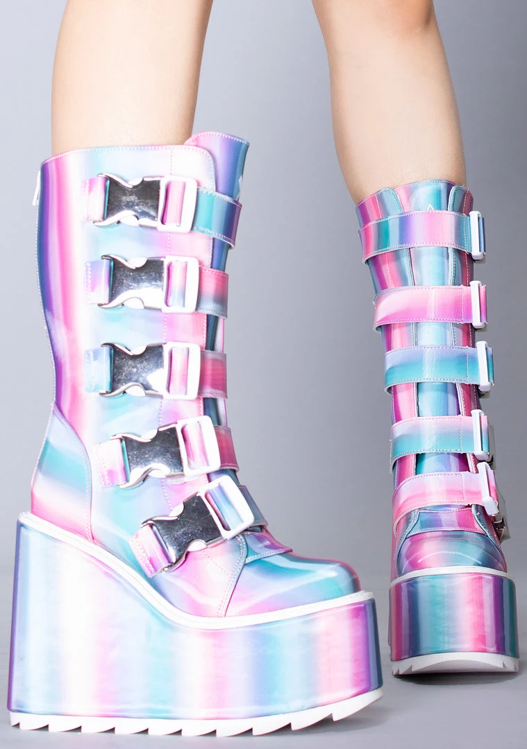 Y.R.U. Tea Room Cinema Dune Techno Platform Boots In Prizmatiq Pastel