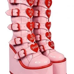 Y.R.U. New Dune Valentine Platform Boots In Pink Red