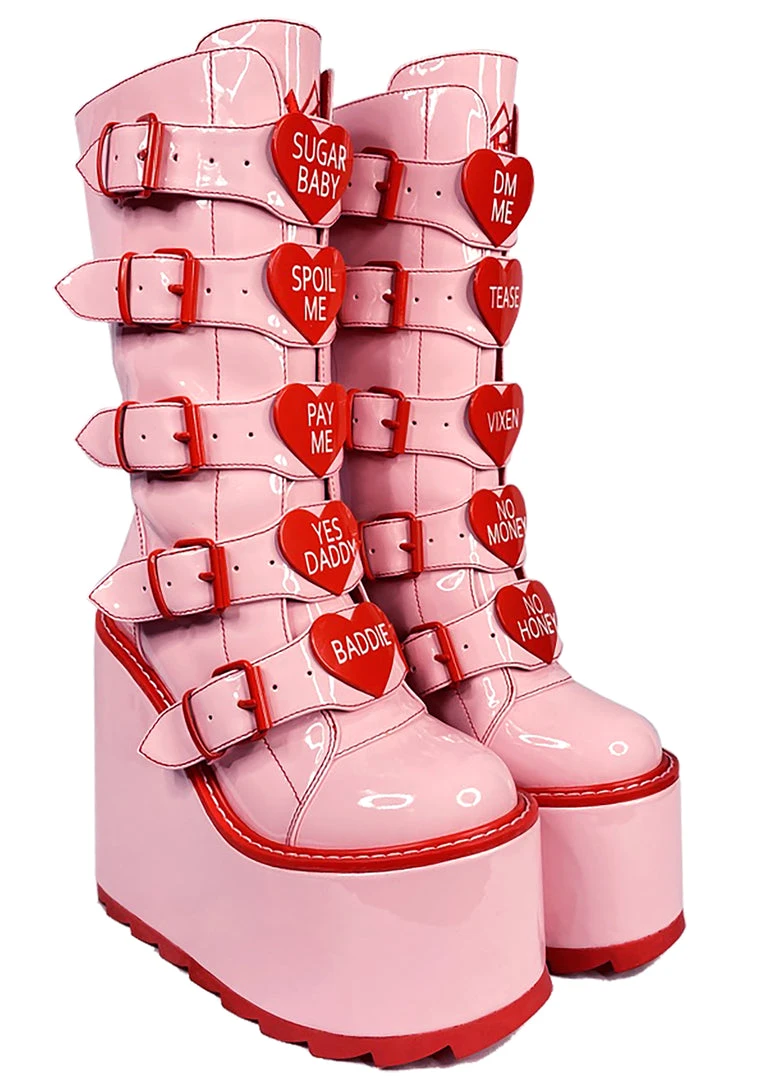 Y.R.U. New Dune Valentine Platform Boots In Pink Red