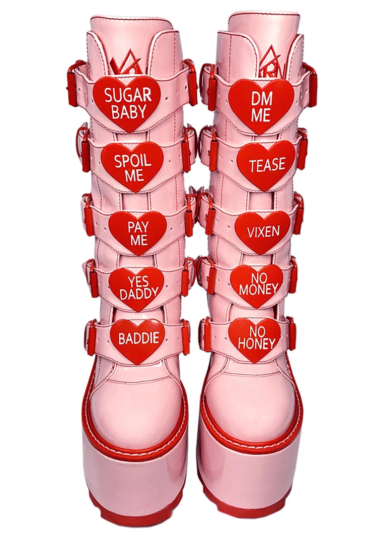 Y.R.U. New Dune Valentine Platform Boots In Pink Red