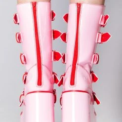 Y.R.U. New Dune Valentine Platform Boots In Pink Red