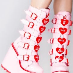 Y.R.U. New Dune Valentine Platform Boots In Pink Red