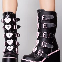 Y.R.U. New Dune Valentine Platform Boots In Black Pink