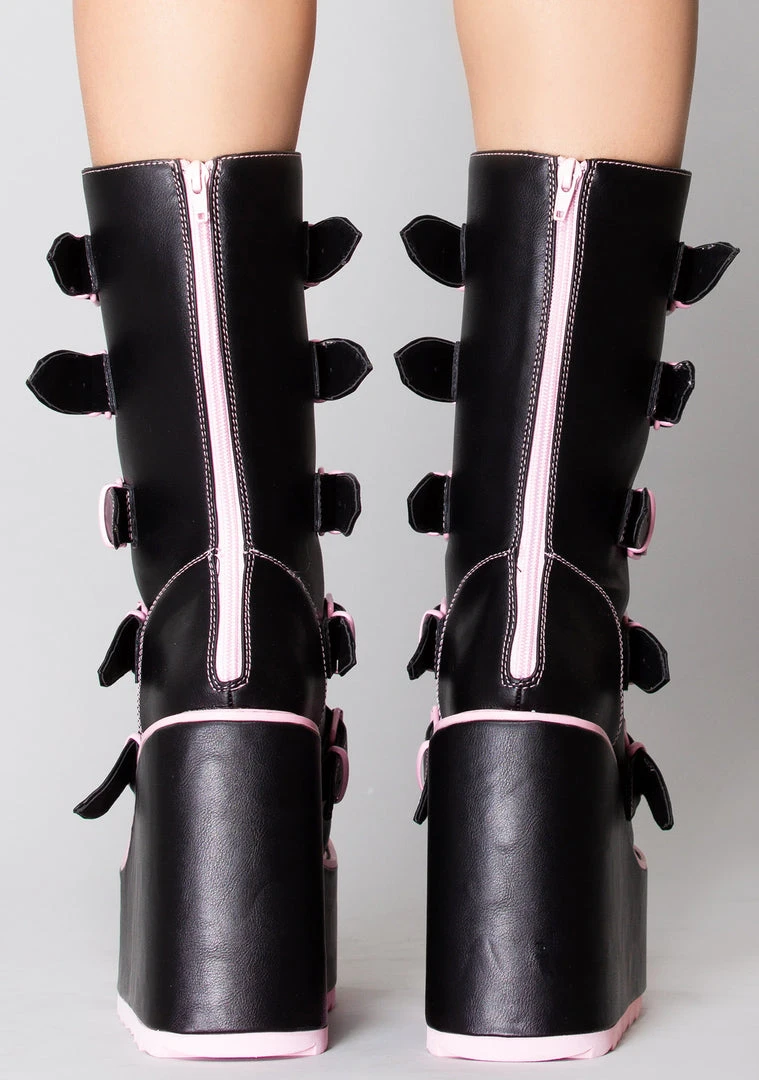 Y.R.U. New Dune Valentine Platform Boots In Black Pink