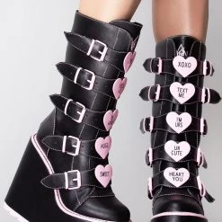 Y.R.U. New Dune Valentine Platform Boots In Black Pink