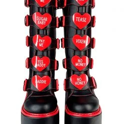 Y.R.U. New Dune Valentine Platform Boots In Black Red