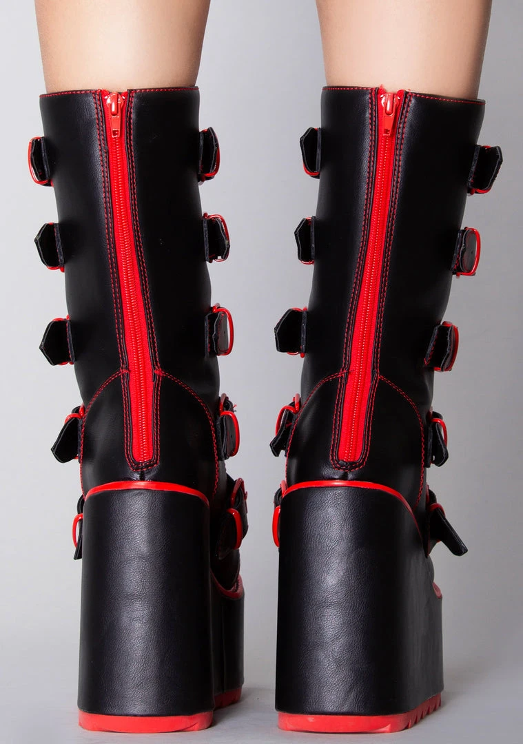 Y.R.U. New Dune Valentine Platform Boots In Black Red