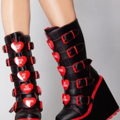 Y.R.U. New Dune Valentine Platform Boots In Black Red