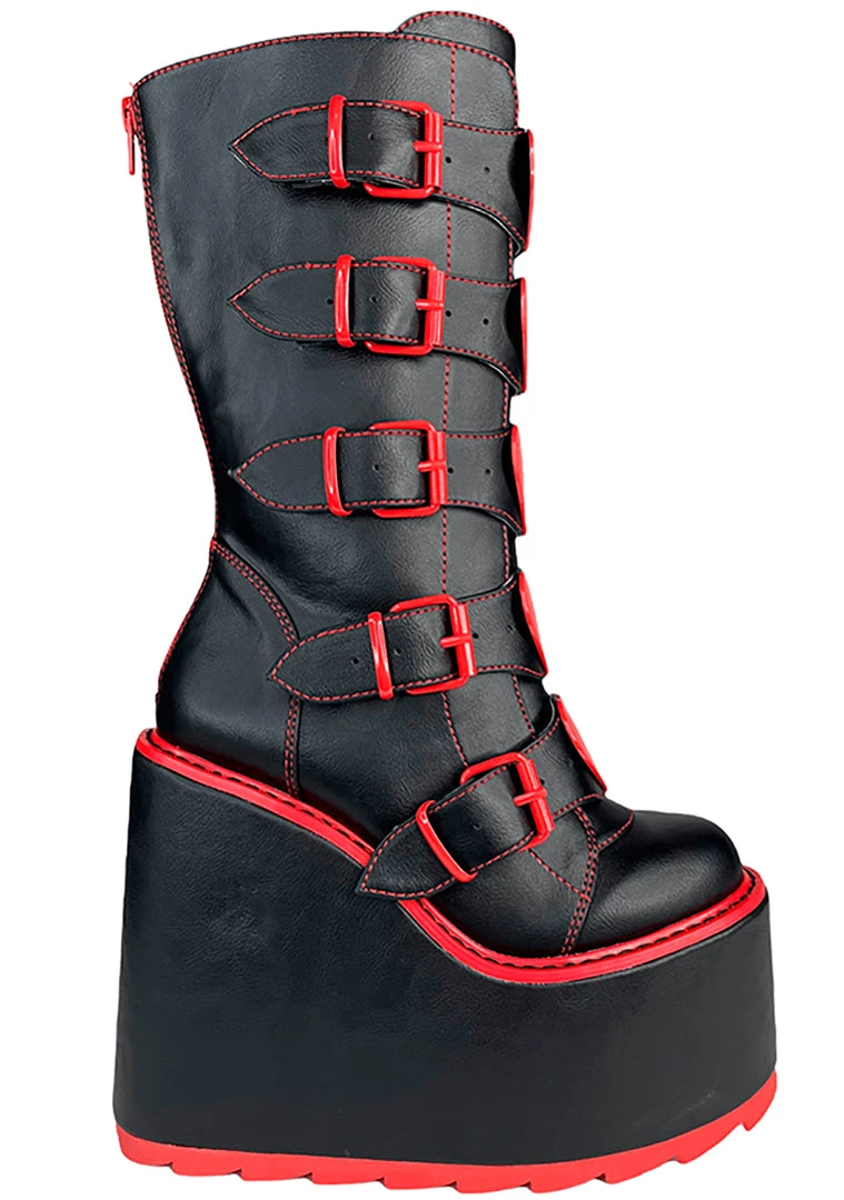 Y.R.U. New Dune Valentine Platform Boots In Black Red