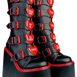 Y.R.U. New Dune Valentine Platform Boots In Black Red