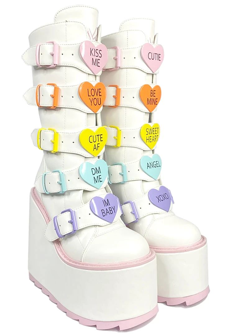 Y.R.U. Shoes Dune Valentine Platform Boots In White Pastel