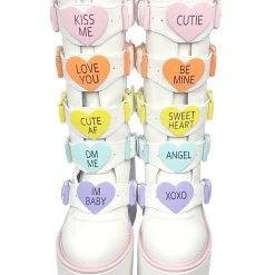 Y.R.U. Shoes Dune Valentine Platform Boots In White Pastel