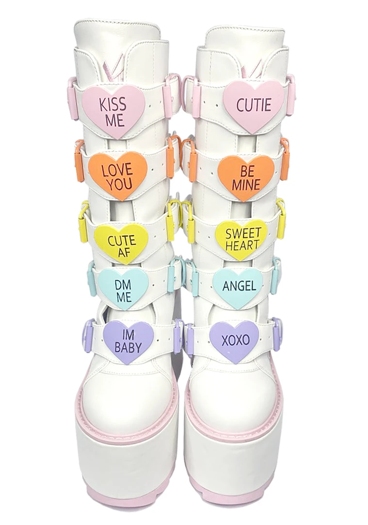 Y.R.U. Shoes Dune Valentine Platform Boots In White Pastel