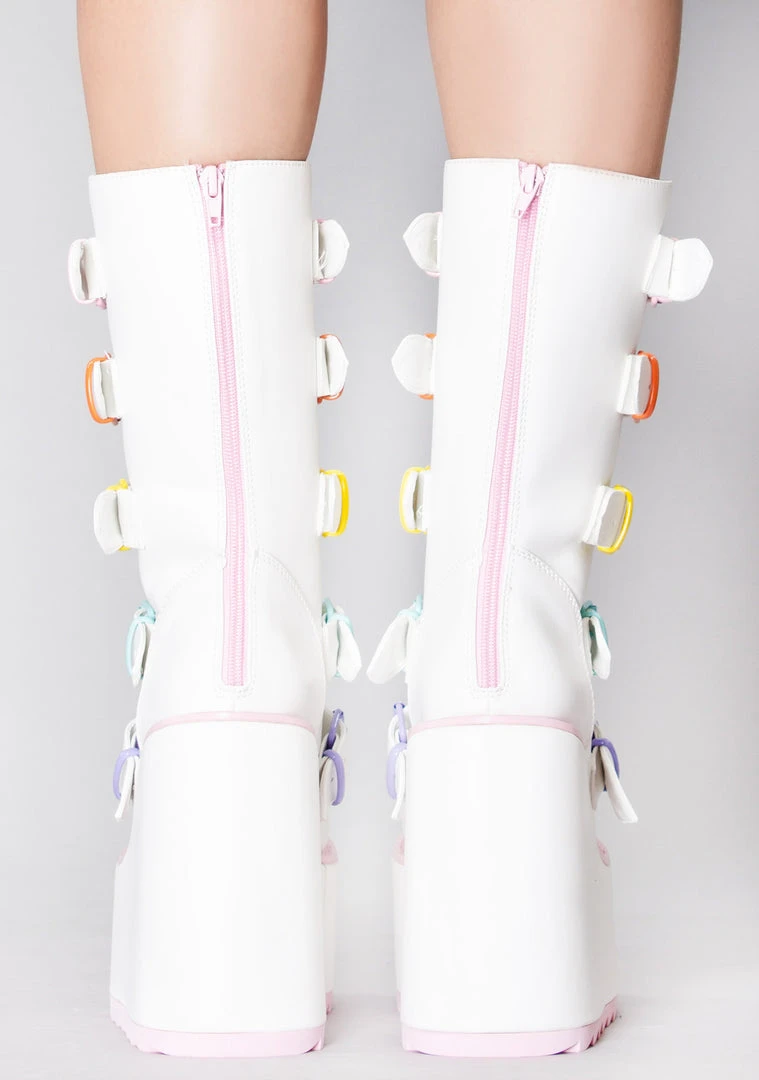 Y.R.U. Shoes Dune Valentine Platform Boots In White Pastel