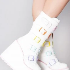 Y.R.U. Shoes Dune Valentine Platform Boots In White Pastel