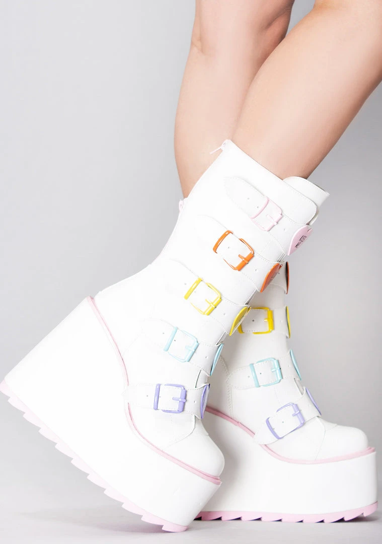 Y.R.U. Shoes Dune Valentine Platform Boots In White Pastel