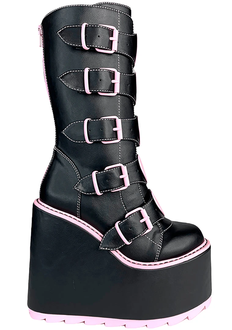 Y.R.U. New Dune Valentine Platform Boots In Black Pink