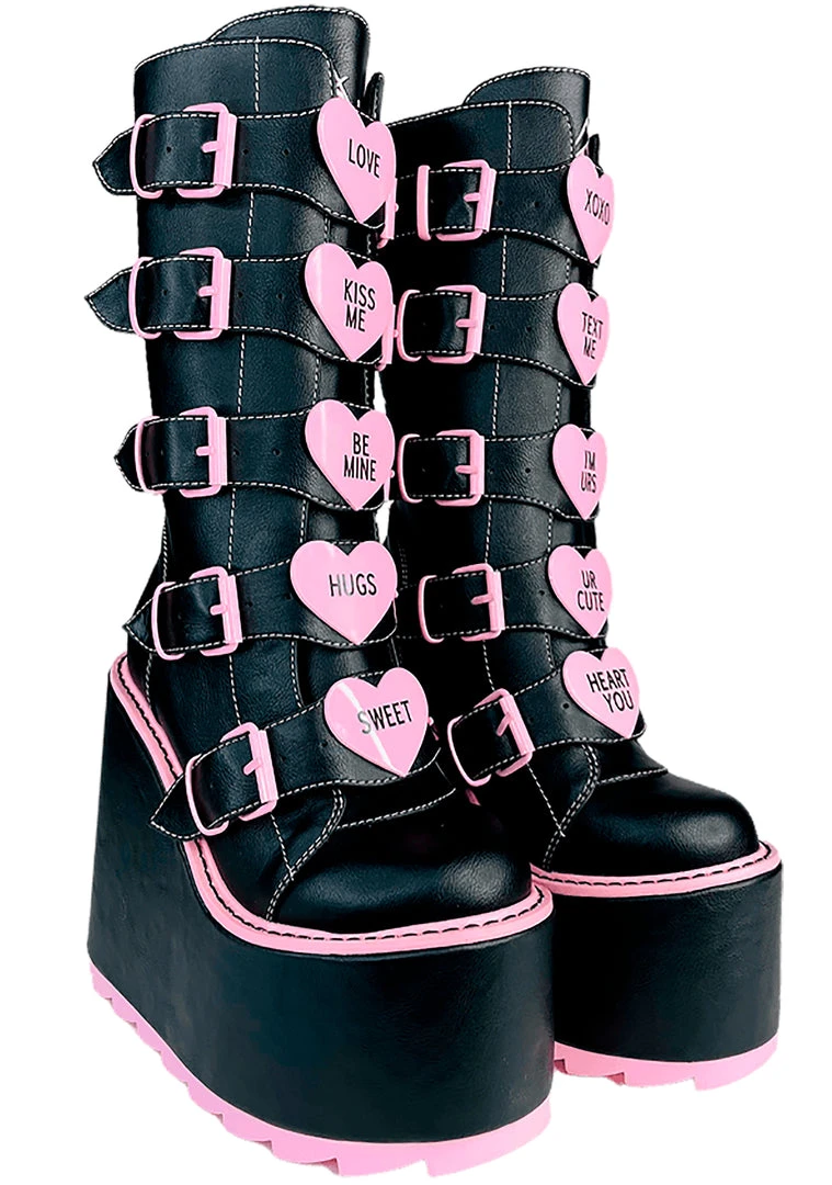 Y.R.U. New Dune Valentine Platform Boots In Black Pink