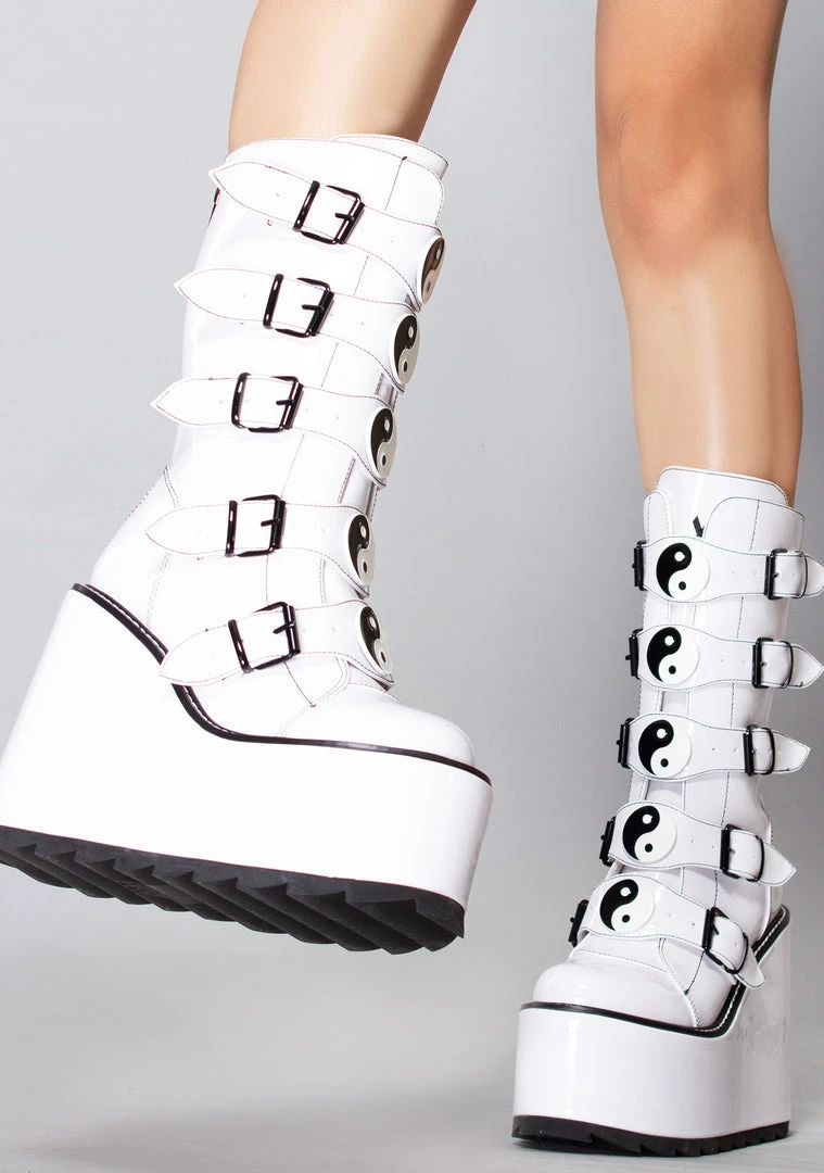Y.R.U. Dune Yin Yang Platform Boots In White Tea Room Cinema