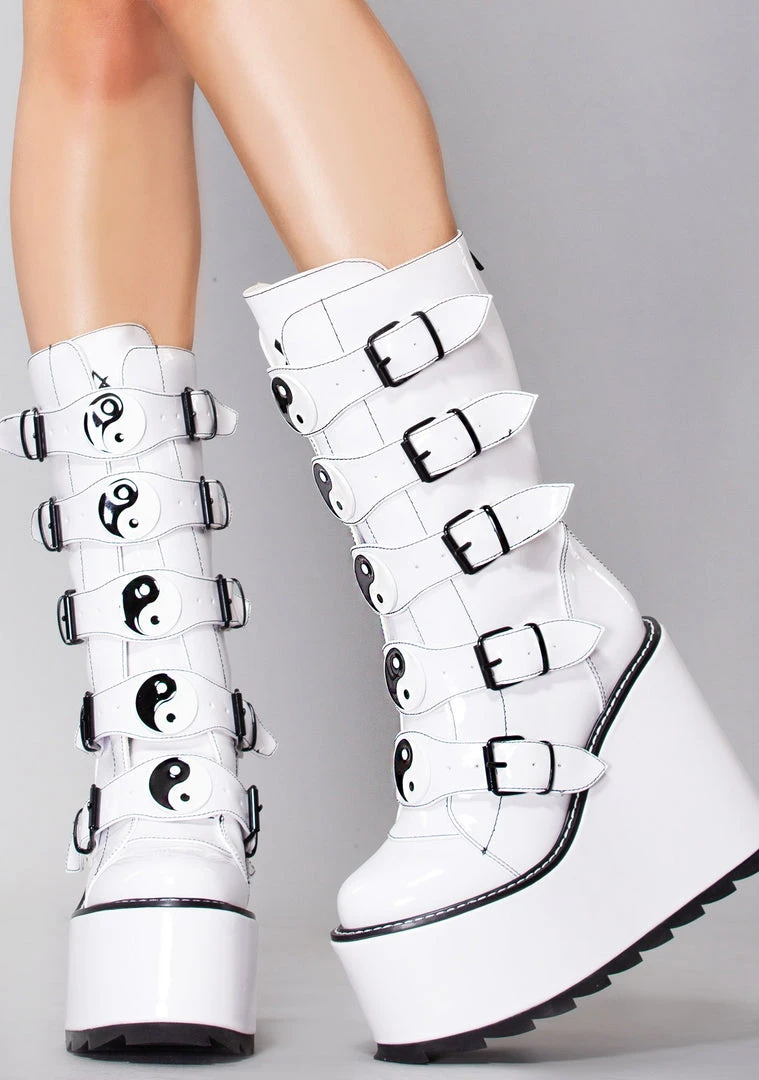 Y.R.U. Dune Yin Yang Platform Boots In White Tea Room Cinema