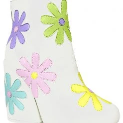 Y.R.U. New Jem Daisies Ankle Boots In Pastel White