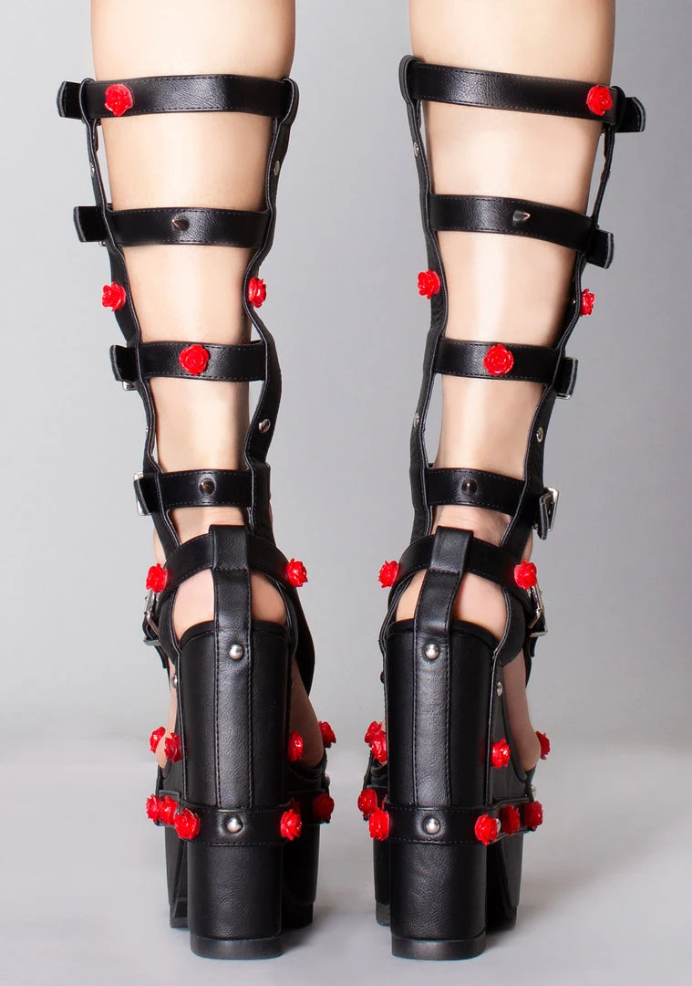 Y.R.U. Nightcall Hi Rose Platform Heels In Black Red