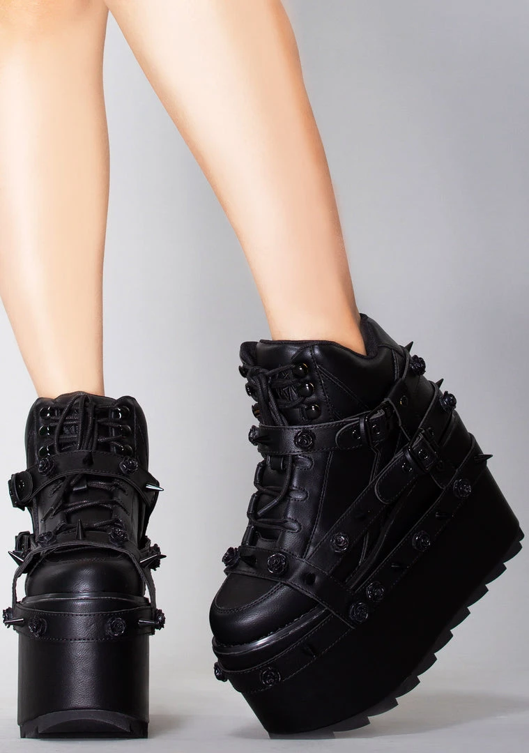 Y.R.U. Qozmo Bondage Rose Blackout Platform Sneakers Shoes