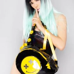 Y.R.U. The Great Fantastic Baqpaq Smiley Medium Backpack In Black Yellow