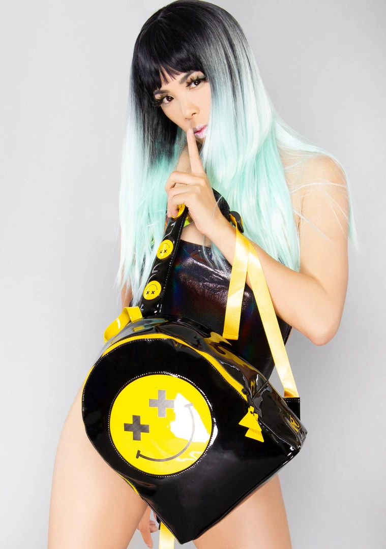 Y.R.U. The Great Fantastic Baqpaq Smiley Medium Backpack In Black Yellow