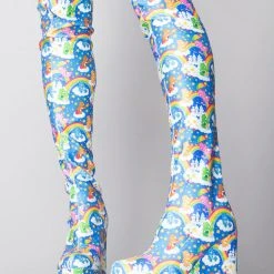 Y.R.U. X Care Bears Labyrinth Platform Thigh High Boots In Blue Sky