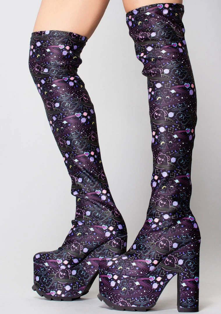 Y.R.U. X Care Bears Labyrinth Platform Thigh High Boots In Cosmic Black New