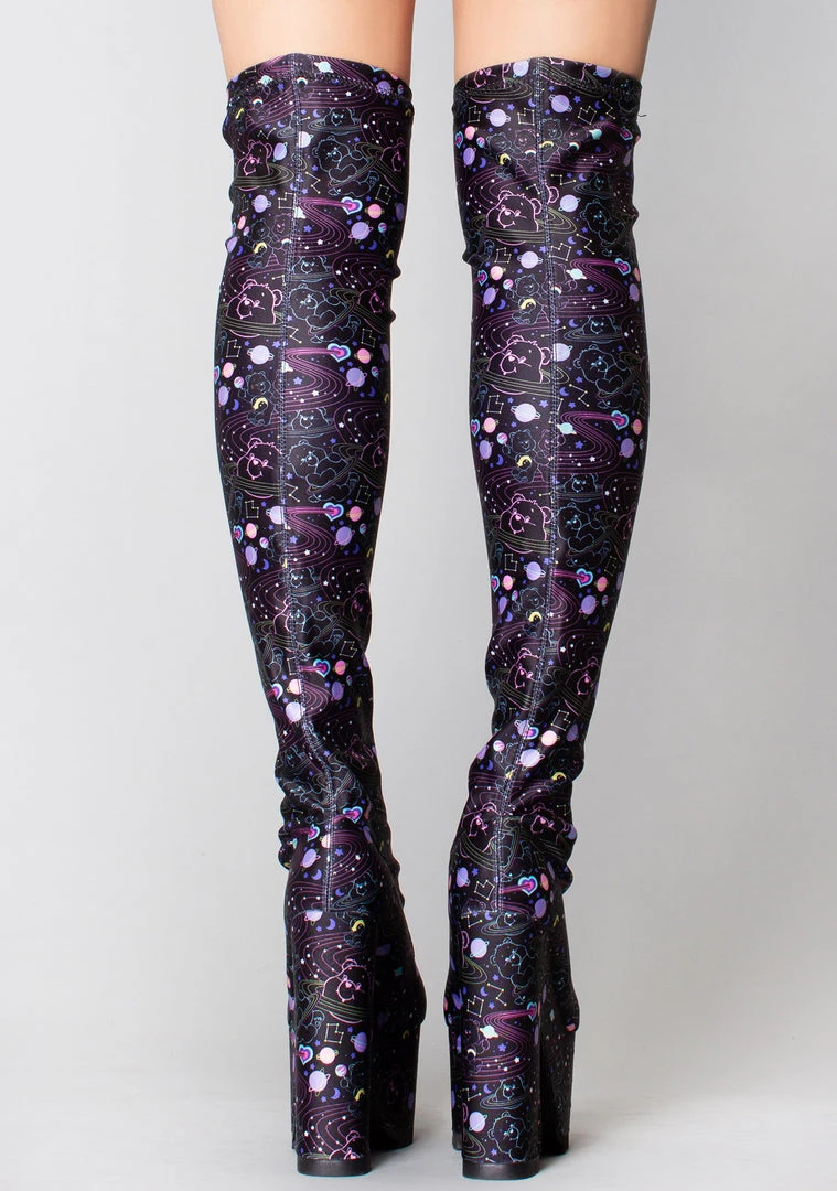 Y.R.U. X Care Bears Labyrinth Platform Thigh High Boots In Cosmic Black New