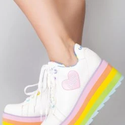 Y.R.U. Mad World X Care Bears Lala Platform Sneakers In White Pastel