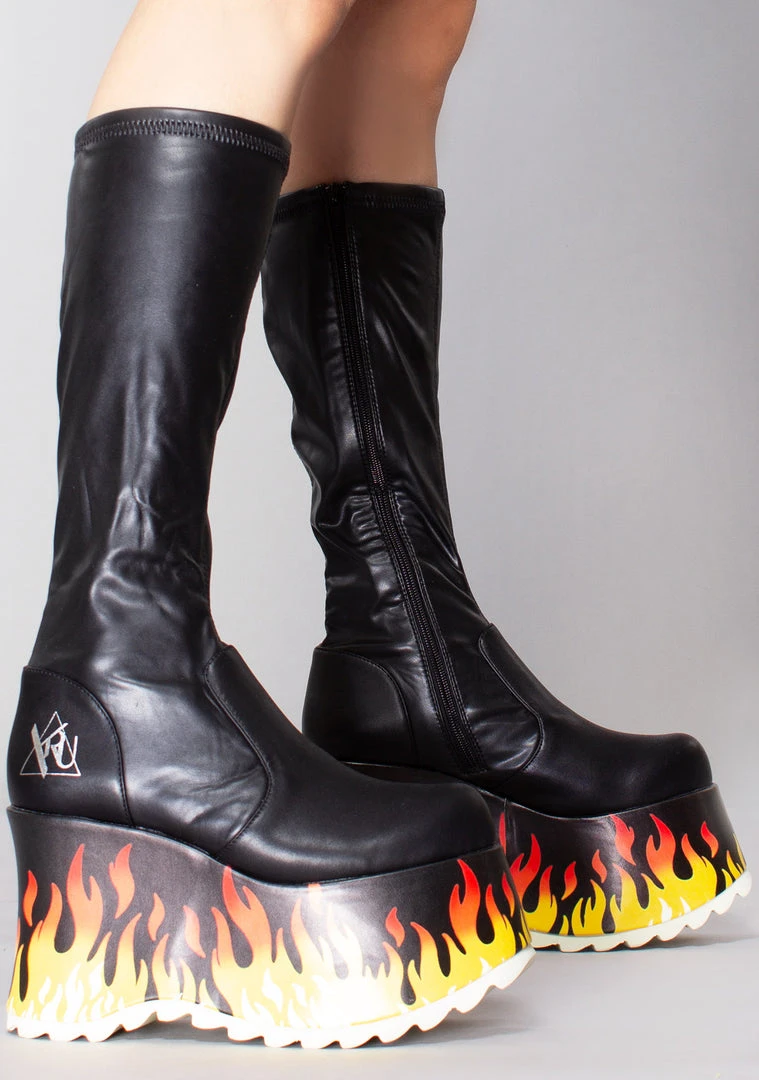 Y.R.U. Zen Flame Platform Boots In Black