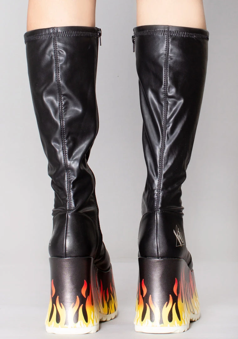 Y.R.U. Zen Flame Platform Boots In Black