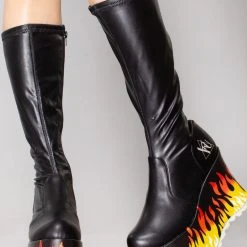 Y.R.U. Zen Flame Platform Boots In Black